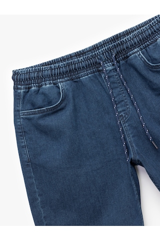 Koton Beli Bağcıklı Bermuda Slim Fit Jean Şort Koyu İndigo 5sam40134nd İndigo