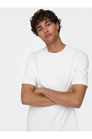 Only & Sons Erkek Pamuklu Regular Fit Yuvarlak Yaka Beyaz T-shirt - 22028147