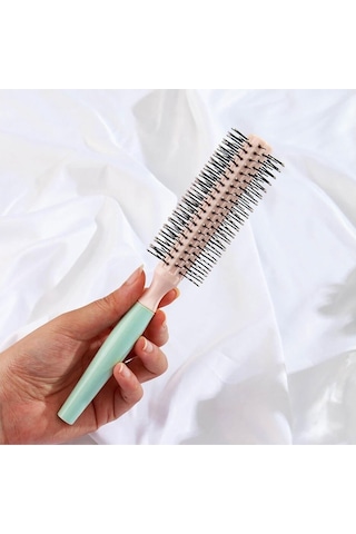 Koodmax İki Renkli Saç Şekillendirici Fön Fırçası - Saç Düzleştirici Tarak - Yeşil Sap - Krem Fırça
