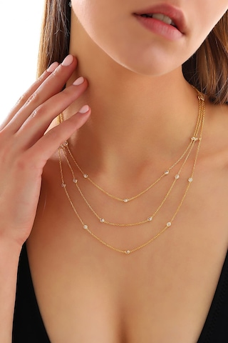 925 Ayar Gümüş Zirkon Taşlı 3 Lü Kolye. Kendinden Kombinli Altın