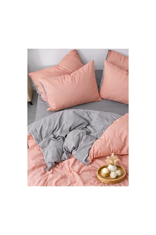 Somon & Gri, Çift Kişilik Nevresim Takımı Modern Minimal Seri Somon-gri