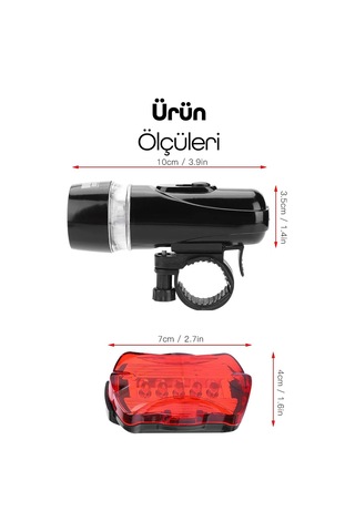 Ön-arka Set Bisiklet Feneri Pilli 500 Lümen 3 Mod Flaşörlü Bisiklet Farı Led Işık Siyah 4414 Siyah