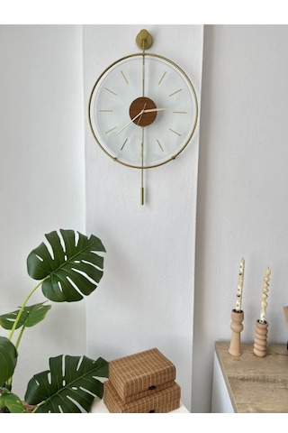 MetaQuartz Aksesuar (Orta Boy-38*58 cm)Massive Ceviz Göbek Cm Gold , Modern Saat Gold