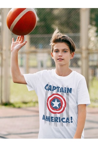 Sevbano Kaptan Amerika Baskılı Unisex Avengers Film Çocuk Tişört 1-12 Ya Beyaz