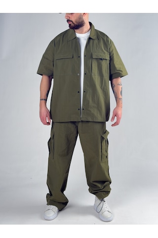 Haki Oversize Erkek Paraşüt Takım Coc3082
