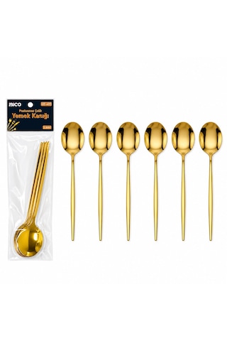 60 Parça Gold Yemek Kaşık Seti 21cm - 1 Paket İçinde 6 Adet Vardır - 10 Paket Gönderilir 5492 Çr