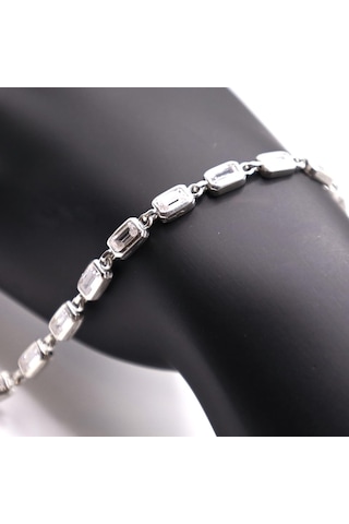 Agakulche Gümüş Zirkon Taşlı Zümrüt Kesim Bileklik Gümüş