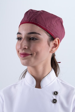 Chef Bone Kep Aşçı Şef Şapkası Kare Desenli Bordo Çok Renkli