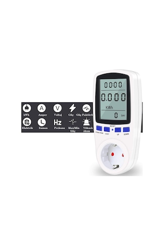 Işıklı Wattmetre Priz Tipi 3680W Enerji Sarfiyat Tüketim Ölçer