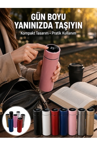 Led Sıcaklık Ölçerli 250 Ml Yalıtımlı Termos Şişe Yeni Nesil Metalik