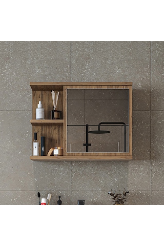 Kulpsuz Tek Kapaklı Mat Suntalam 60 Cm Aynalı Banyo Üst Dolap Atl Atlantik Çam