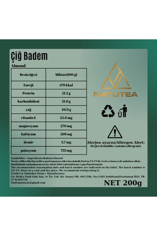 Natutea Çiğ Badem 200 G Kuruyemiş 200 G