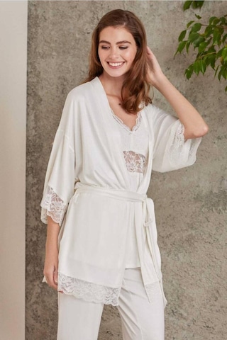 Pierre Cardin Dantelli Sabahlıklı Penye Pijama Takımı Ekru 001
