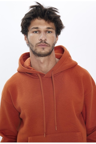 Tudors Unisex Oversize Geniş Kesim Pamuklu Yumuşak Dokulu İçi Polarlı Basic Kiremit Renk Kapüşonlu Sweatshirt-31463-kiremit Kiremit