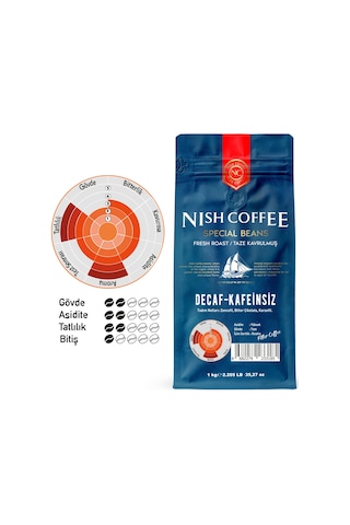 Nish Filtre Kahve Decaf Kafeinsiz 1 Kg Öğütülmüş