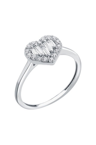 Diamond Line - Gülaylar - Beyaz Altın 8 Ayar Kalp Yüzük (527743629)