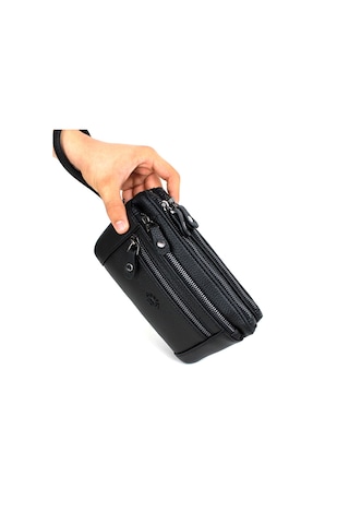 Erkek Siyah Renk Çok Bölmeli Kemerli Portföy El Çantası Siyah