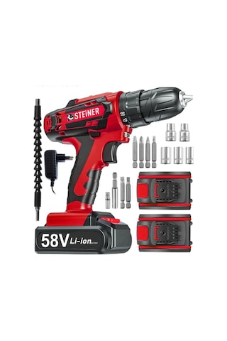 Steiner V-Tech 58 V 5 Ah Darbeli Şarjlı Çiftakülü Vidalama Matkap Kırmızı