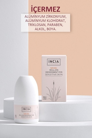 INCIA %100 Doğal Roll On Deodorant Hassas Ciltler İçin Ter Kokusu Önleyici Leke Yapmayan 50 ML