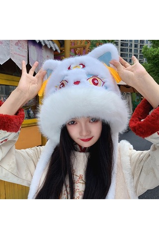 Şık Kışlık Polar Şapka, Kulaklıklı Kalın Ve Sıcak Polar Şapka, Stil 5 Beyaz