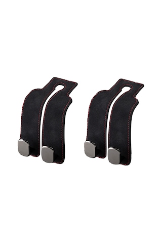 Wezone Araç Sandalye Arkası Çift Metal Kanca - Telefon Tutucu İçin - Deri Kaplama - Organize Edici - 2 Adet Siyah Siyah