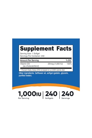 Nutricost Vitamin D3 1000 İu Softgels, 240 Softgels - Non-gmo...