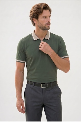 Tudors Erkek Slim Fit Dar Kesim %100 Pamuk Kısa Kollu Yarım Fermuarlı Yeşil Polo Yaka Tişört-50745