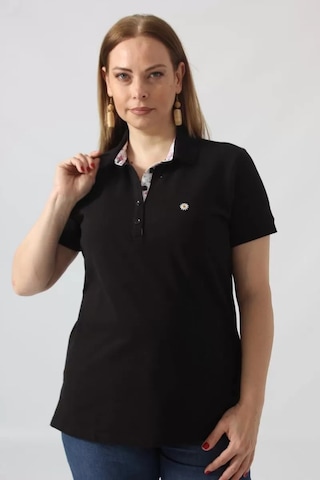 Moda Berray 21305 Kısa Kollu Büyük Beden Lakost Kumas T-shirt Siyah Siyah