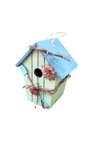 Qingmipy Ahşap Kuş Yuvası Bahçe Dekoru - Mavi Çatıklı Eğik Tasarım, Dış Mekan Ası, Kuş Gözlem Penceresi, Ahşap Malzeme