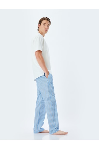 Koton Oversize Pijama Altı Pamuklu Beli Lastikli Cep Detaylı Pamuklu Mavi Çizgili 4slm50006mw Mavi