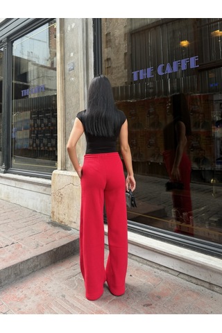 Out Of Standart Kadın Wide-leg Kalıp Beli Lastikli Kordon Detaylı Eşofman Altı Kırmızı