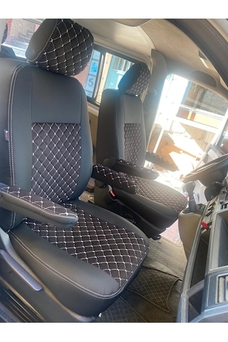 Volkswogen Transporter 4+1 2015 2022 Arası Uyumlu Siyah Zemin Beyaz Nakışlı Siyah Deri
