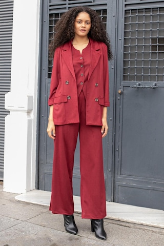 Kadın Süet Dokulu Kumaş Yakalı Capri Kol Cep Kapaklı Blazer Ceket-bordo Bordo