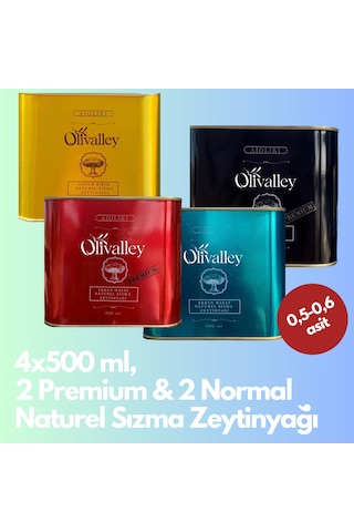 Olivalley Premium + Soğuk Sıkım Naturel Sızma Zeytinyağı 4 x 500 ML