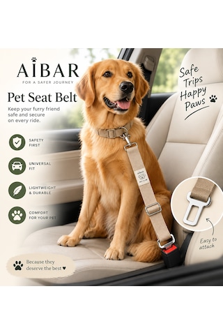 Aibar Premium Evcil Hayvan Emniyet Kemeri / Kedi / Köpek Bej