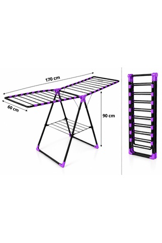 Arvıona Home 170 Cm Kalın Borulu Katlanabilir Metal Çamaşır Kurutmalığı 8 Borulu Mor