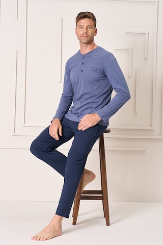 Erkek Pamuk Uzun Kol Pijama Takımı 4103 İndigo İndigo