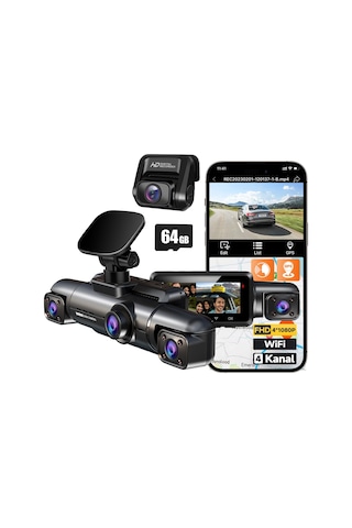 Hupejos 360 Araç Kamerası Araç Ön Arka 4 Kanal Araç Kamerası Araç Kamerası Fhd 1080px4.4 150 Geniş Açı, Wdr Gece Görüşü 8 Ir Led , 3,18" Ips Ekran, G-sensor, Wifi Gps, 7/24 Park Modu, 64 Gb Sd Kart