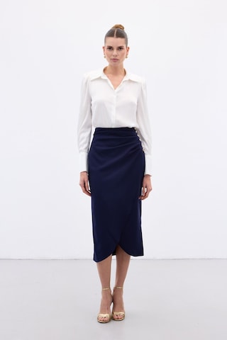 Sateen Düğme Detaylı Kalem Etek - Lacivert-136779 Lacivert