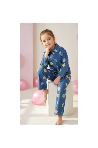 Poala Kids Çiçekli Kot Takım Çok Renkli
