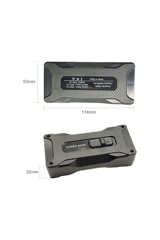 Monyee Siyah 10000mah Power Bank - 24 Saat Süreyle 100m Işık Mesafesi Sağlayan 2w Güçlü Fenerli Taşınabilir Şarj Cihazı