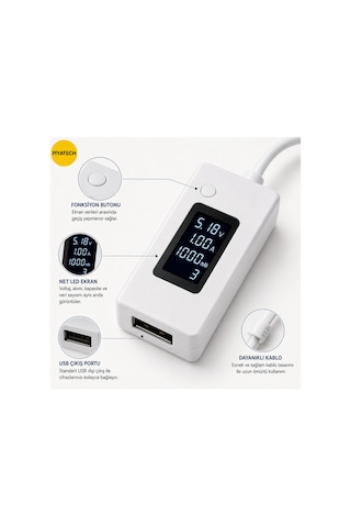 Dijital Led Göstergeli Usb Voltmetre Ampermetre Test Cihazı - Akım Ve Voltaj Ölçer