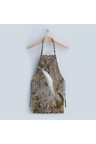 Tavuskuşu Tasarımlı Mutfak Önlüğü Keten Kumaş, Uluslararası Yıkama Ve Solmama Sertifikası Çok Renkli