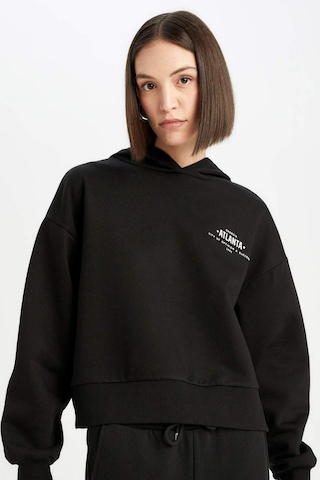 DeFacto Boxy Fit Kapüşonlu Baskılı Kalın Siyah Sweatshirt D6717AX24WNBK81 Siyah