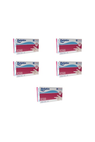 Dolphin Pudrasız Vinil Vinyl Tek Kullanımlık Eldiven Şeffaf Medium Orta Boy - 100'lü 5 Paket