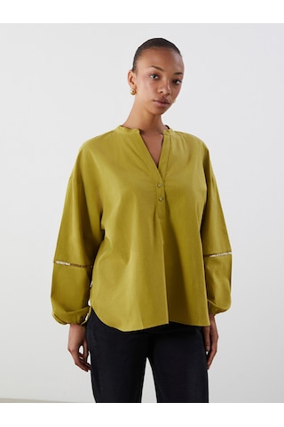 Lcwaıkıkı Classic Yeşil Kaçık Yaka Oversize Kadın Bluz