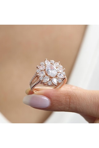 Mia Vento Effective Diamond Paris Işıltısı Rose Renk Işıltılı Gümüş Yüzük
