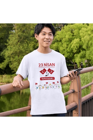 Alpşan Ticaret 23 Nisan Çocuk Bayramı Baskılı Çocuk Tişört 23 Nisan T-shirt 47 Beyaz