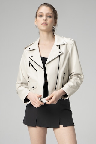 Dericlub Wm021 Gerçek Deri Biker Kadın Deri Mont Bej Null Bej