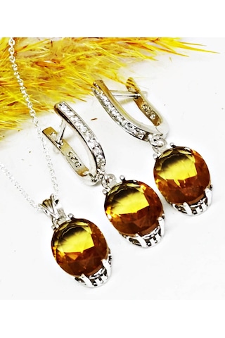 Lilahgümüştr Gümüş Oval Zultanit Taşlı Kadın Kolye Küpe